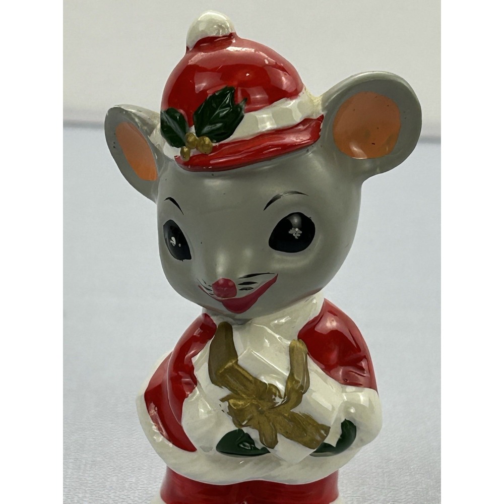 Vintage Napcoware Japan Christmas Mouse Figurine Santa Gift Ceramic 4.5"